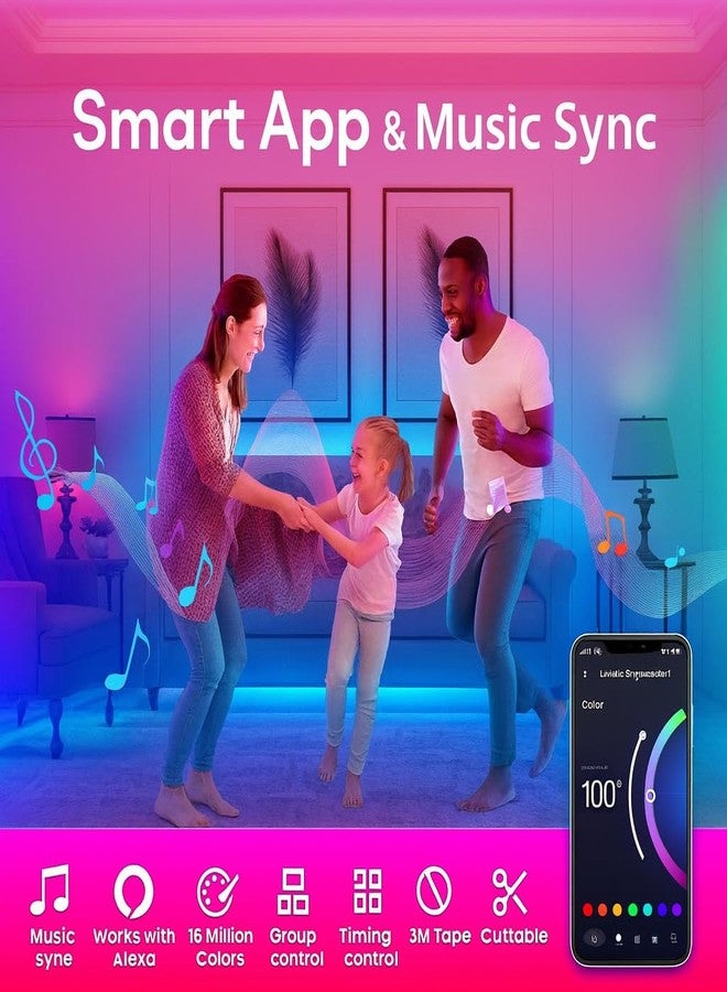 الجستو شريط إضاءة LED ذكي من جيستو بطول 10 أمتار بتقنية RGB مع محول طاقة | شريط إضاءة LED بطول 300 بوصة مع تحكم عبر تطبيق، متوافق مع أليكسا ومساعد جوجل | 16 مليون لون، مزامنة مع الموسيقى | إضاءة LED بتقنية واي فاي للأسقف وغرف النوم وديكورات ديوالي - Image 2